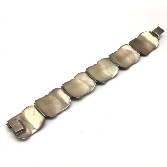 Vintage EME MEXICO 925 Sterling Silver Mayan Face Panel Link Bracelet 7" - Picture 8 of 12